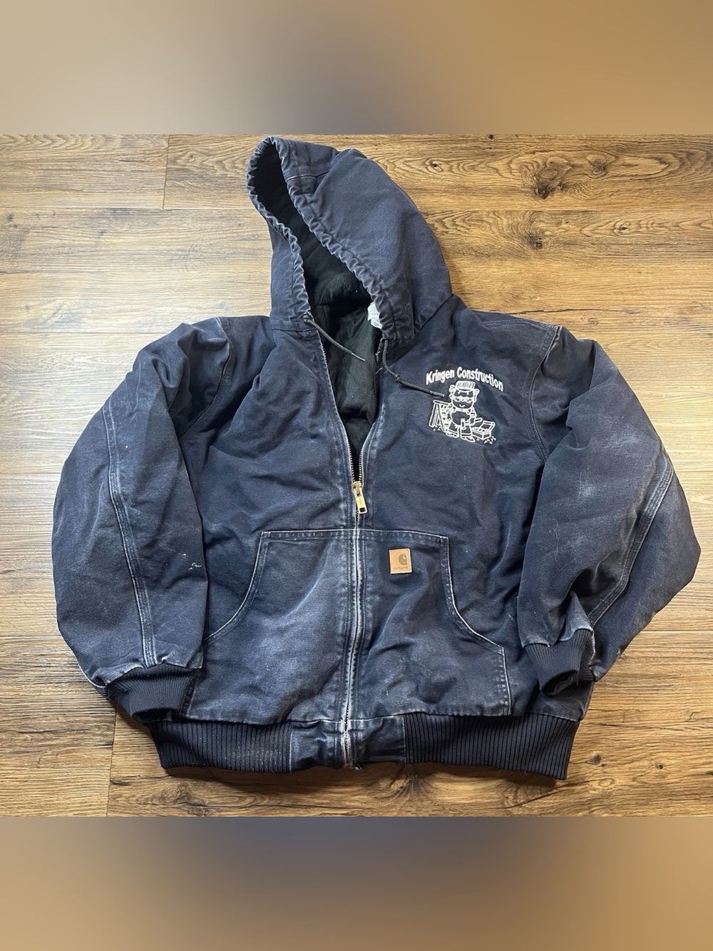 Carhartt Canvas Active Jacket Men's XL Blue Hooded J130 MDT Distressed Logo Work